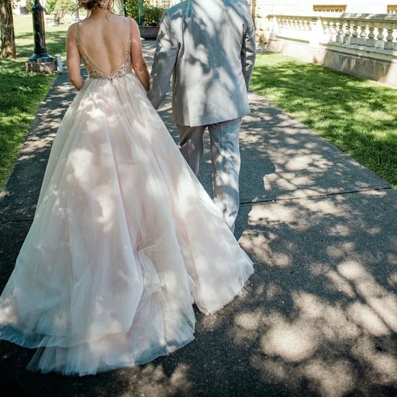 Lazaro Wedding Dress Style 3712 by JLM Couture Blush street size 2/4 - Picture 6 of 7